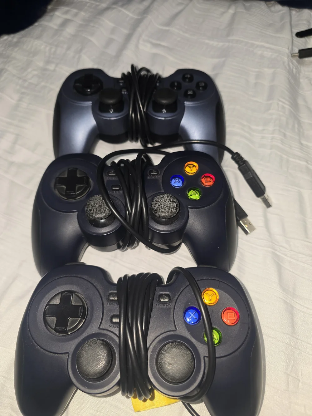 Wired Dark Blue USB Game Controller - Set of 3